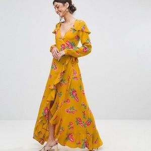 ASOS TALL Long Sleeve Wrap Maxi Tea Dress In Bold